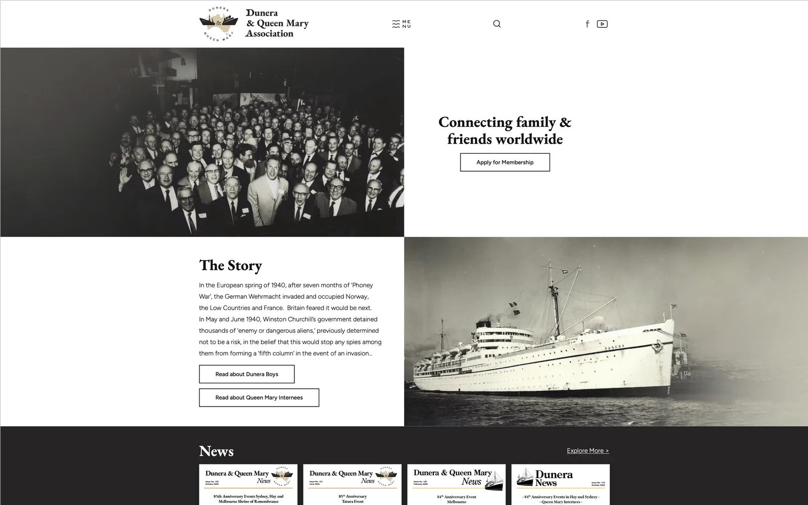 Dunera & Queen Mary website screenshot