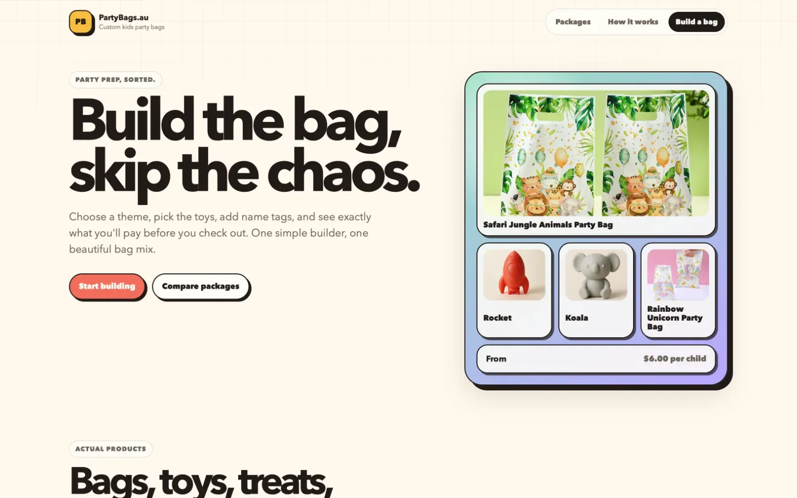PartyBags website screenshot